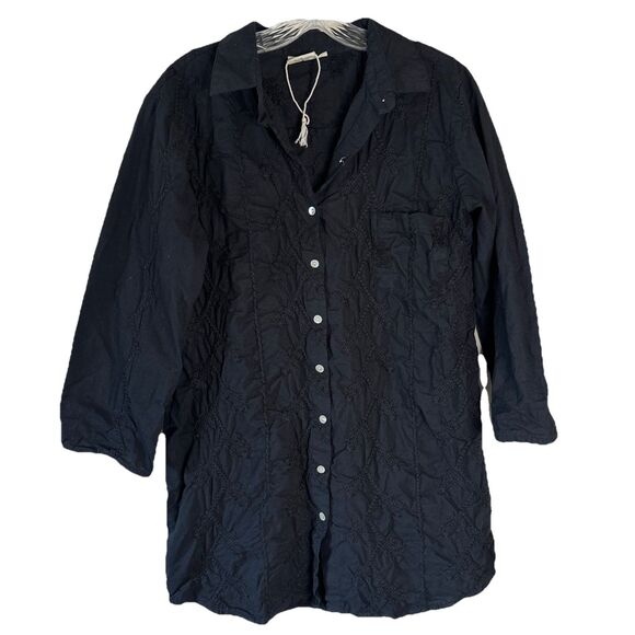 Julia Amory Swizzle Fully Embroidered Black Husband Shirt Dress Medium - Picture 1 of 6